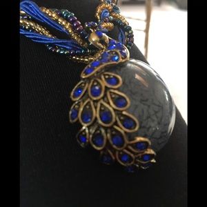 Peacock Necklace with Rhinestone Details- New